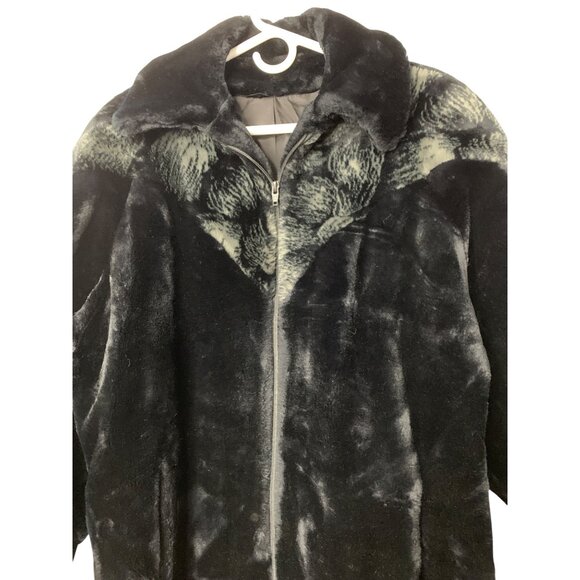 Vintage 90s Hillmoor NY Black Faux Fur Coat Zip Size L/XL RD10707 Teddy EUC USA - Picture 9 of 10